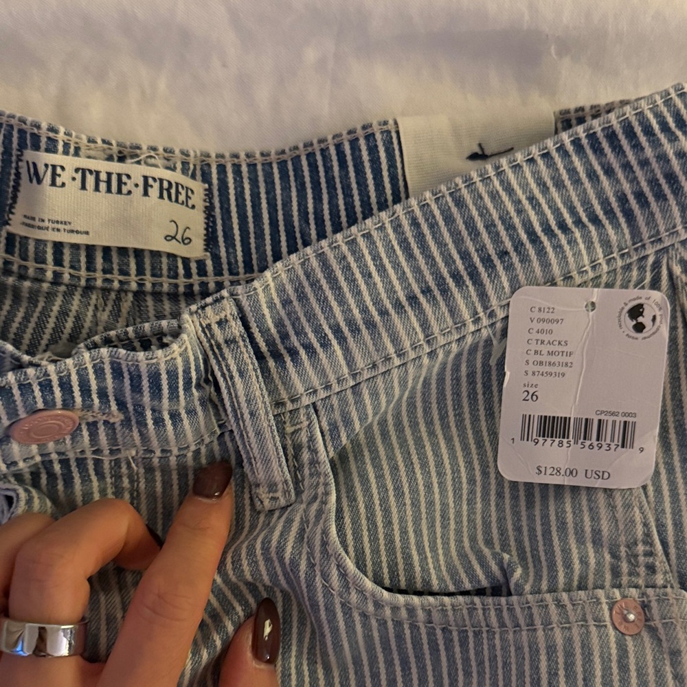 NWT Free people good luck mid rise stripe barrel jeans - Picture 6 of 7